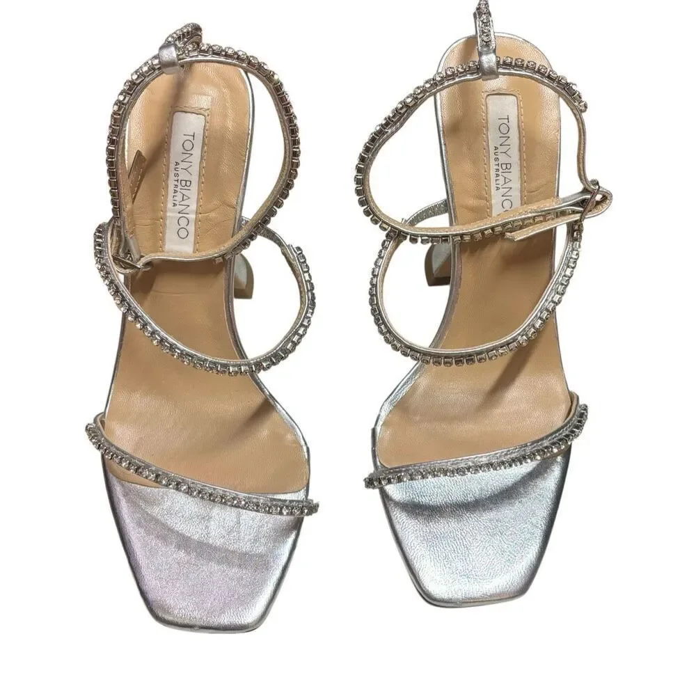 Tony Bianco Shy Heels with Rhinestone Encrusted Straps NWB Size 6